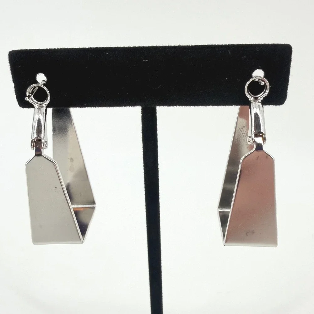 Geometric Art Trapezoid Hoop Pierced Earrings Gold and Silver Tone Set 2 Pairs